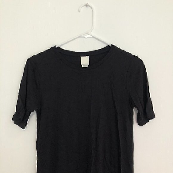H&M BASICS Solid Black Short Sleeve Crew Neck 100% Viscose Mini T-Shirt Dress XS - Picture 3 of 12
